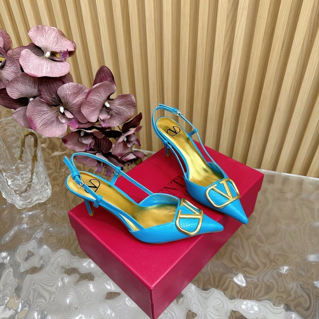 VT 25 Slingback Cerulean Blue Snakeskin Leather 325192