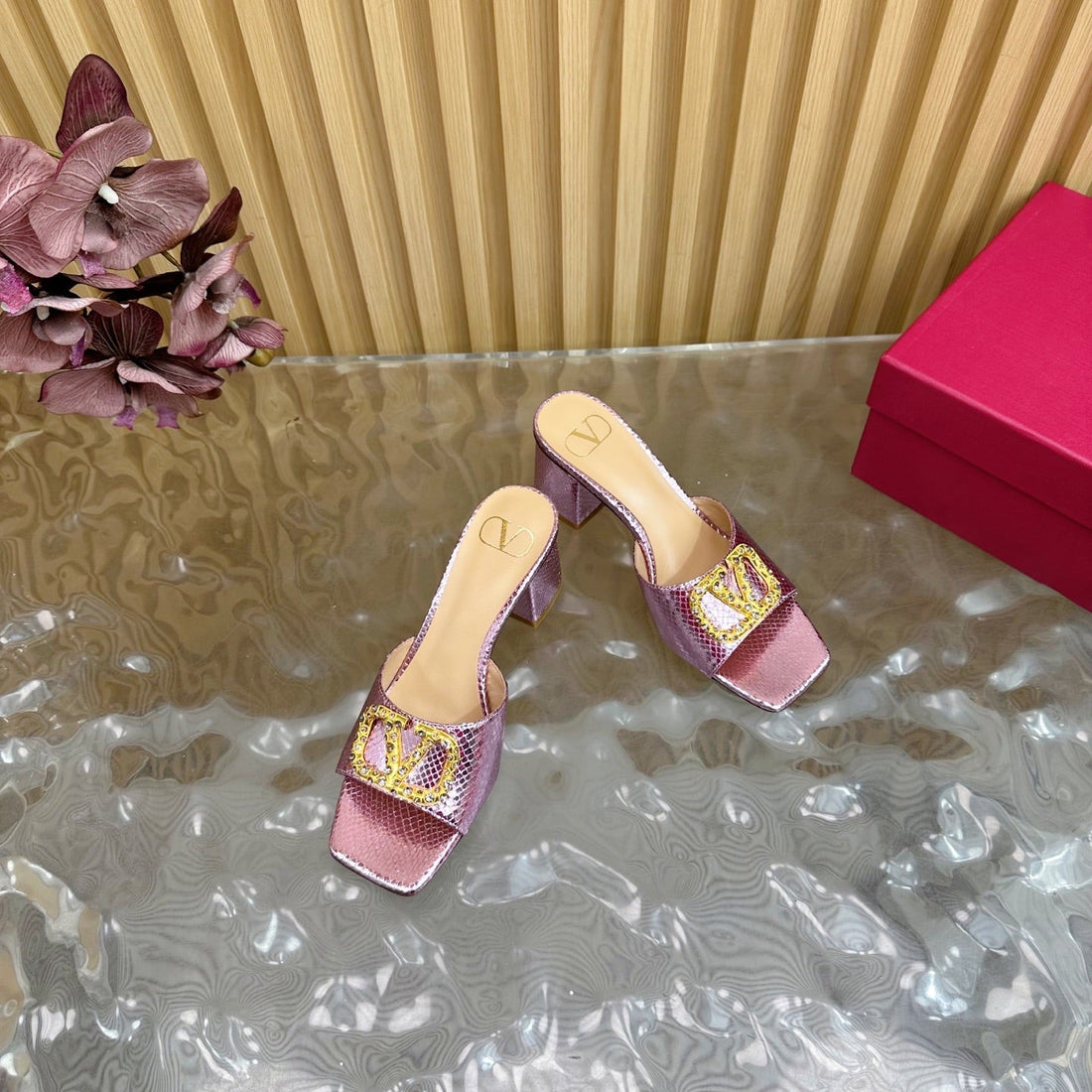 VT 25 Vlogo Mule Pink Snakeskin Leather 331929