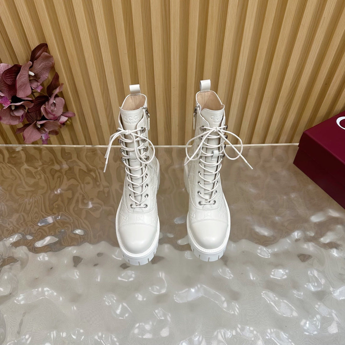 Gucci 2025 Boot Cream Embossed Cowhide 498048