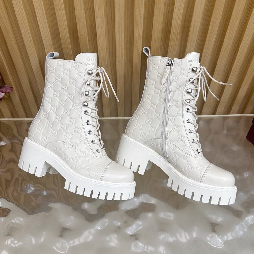 Gucci 2025 Boot Cream Embossed Cowhide 498048