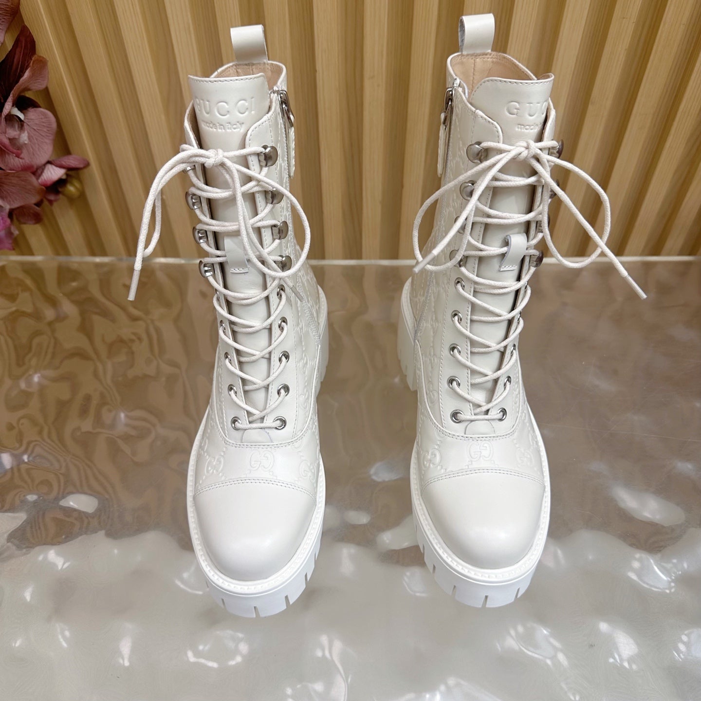 Gucci 2025 Boot Cream Embossed Cowhide 498048