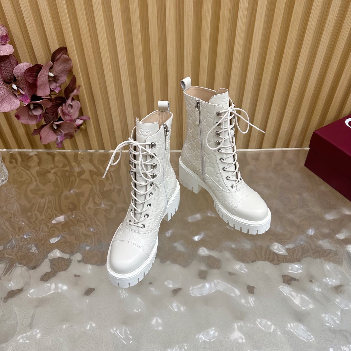 Gucci 2025 Boot Cream Embossed Cowhide 498048