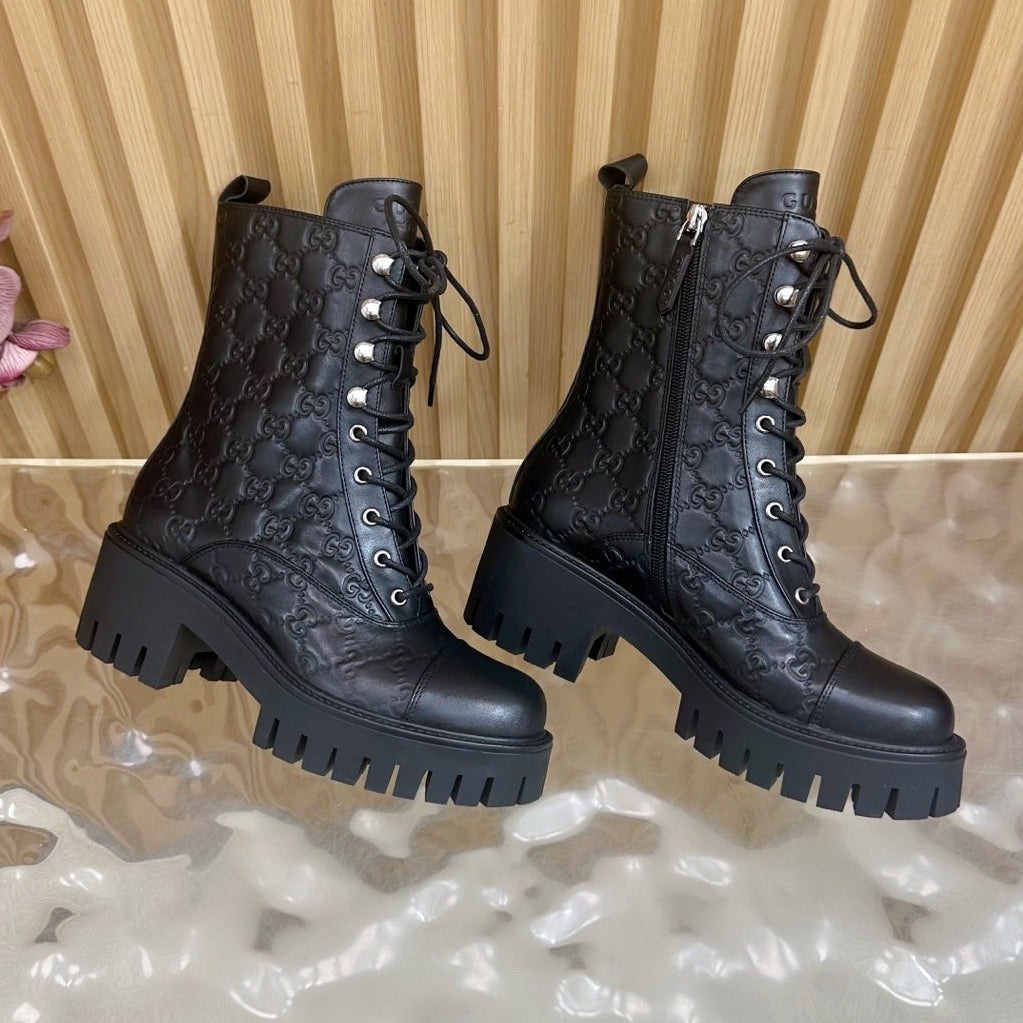 Gucci 2025 Boot Black Embossed Cowhide 498049