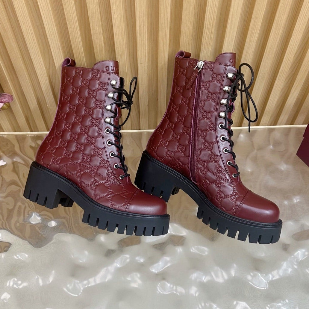 Gucci 2025 Boot Red Black Embossed Cowhide 498051