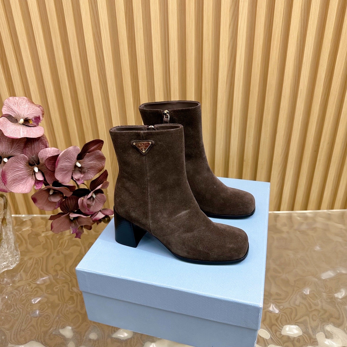 Prada 25 Boot Brown Black Suede 498222