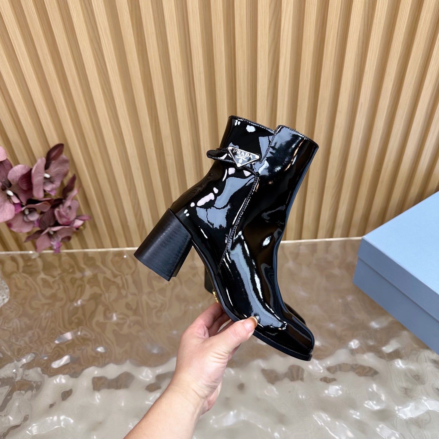 Prada 25 Boot Black Patent Leather 498227