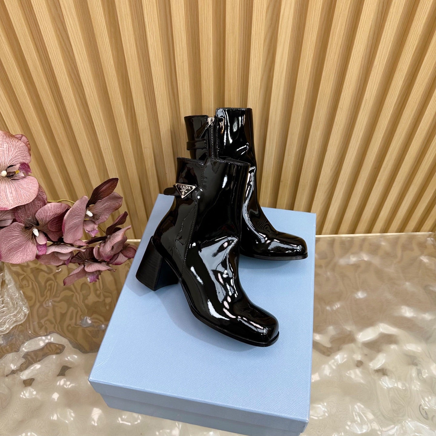 Prada 25 Boot Black Patent Leather 498227