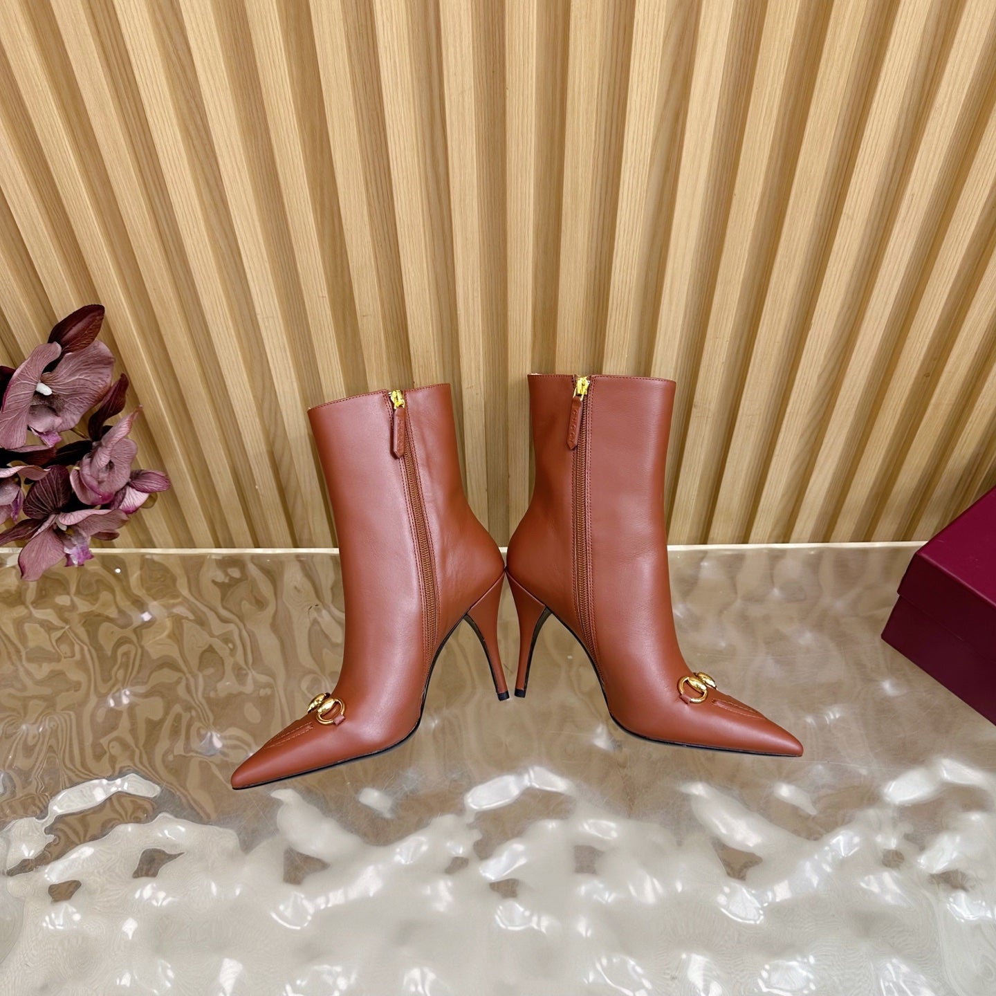 Gucci 2025 Thick-heeled Square-toed Ankle Boots Brown Sheepskin 498070