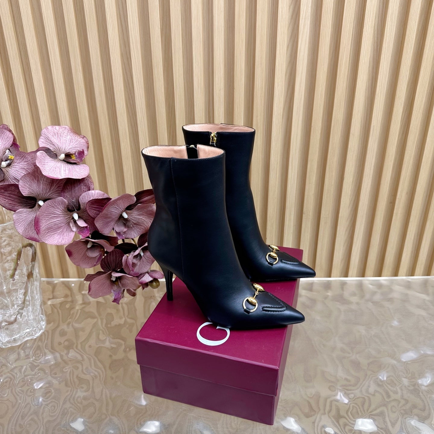 Gucci 2025 Thick-heeled Square-toed Ankle Boots Black Sheepskin 498069