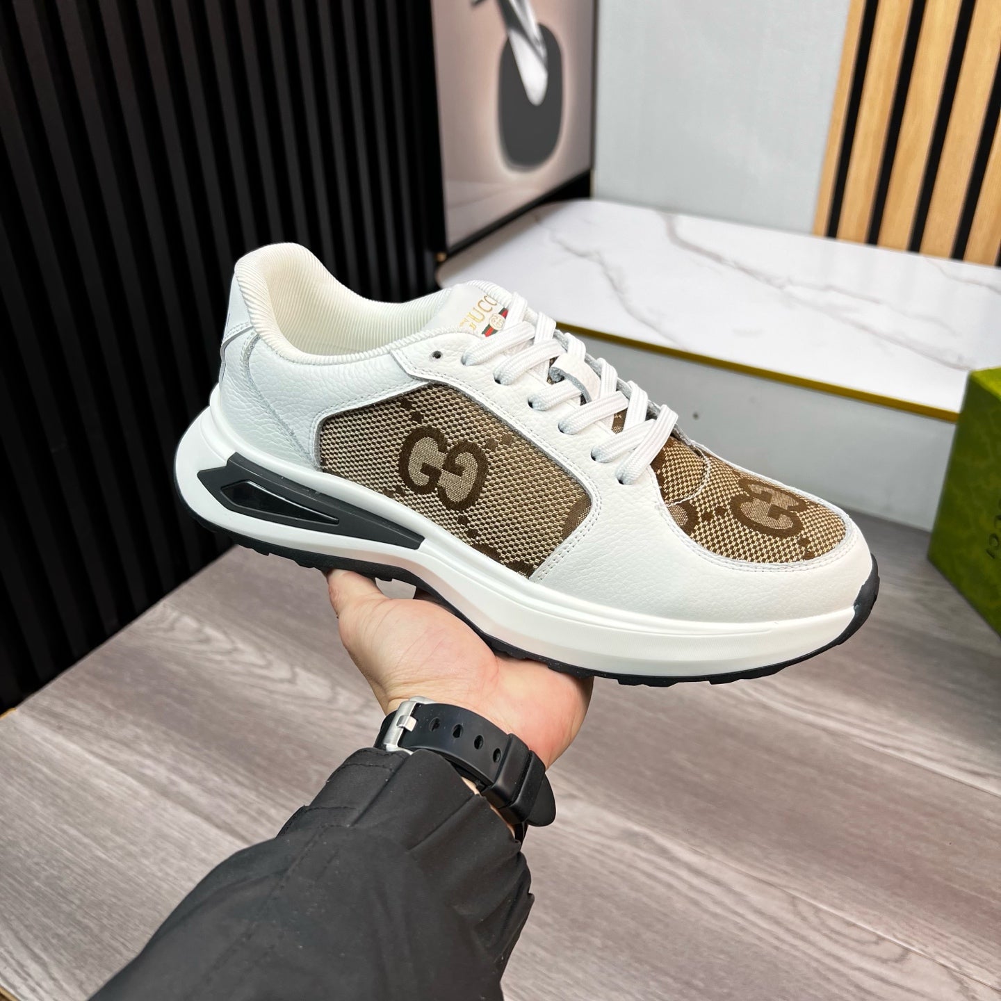 GG Men's Supreme Sneaker White Brown Cowhide 531199