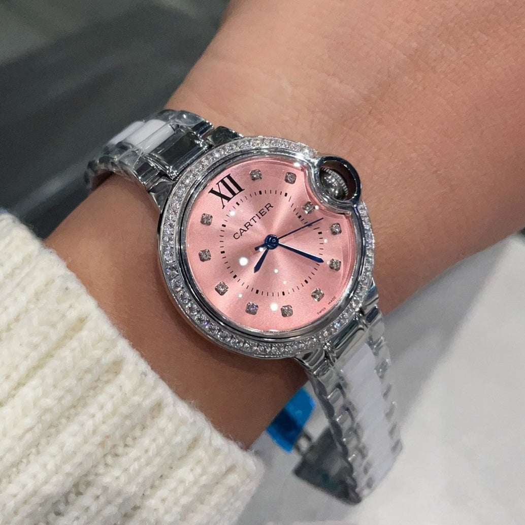 Cartier Men's Bleu Balloon 33mm Silver Pink Dial