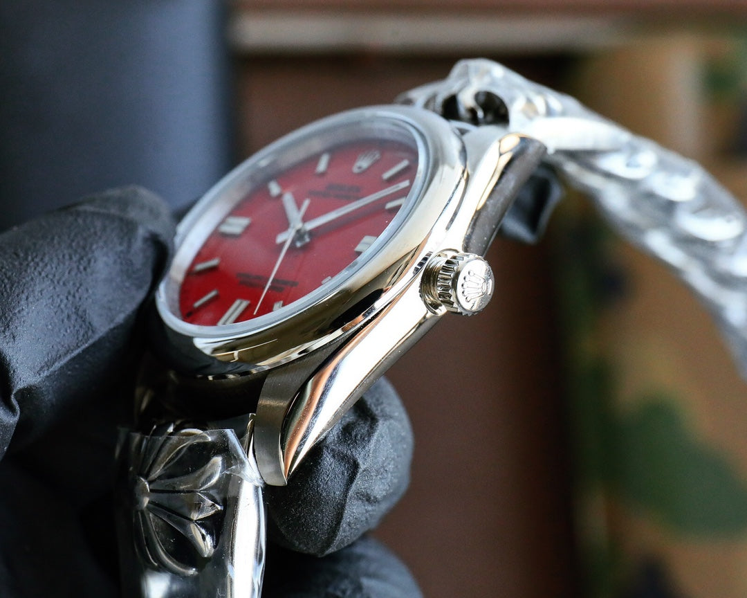 Rolex Oyster Perpetual 41mm Silver Red Dial