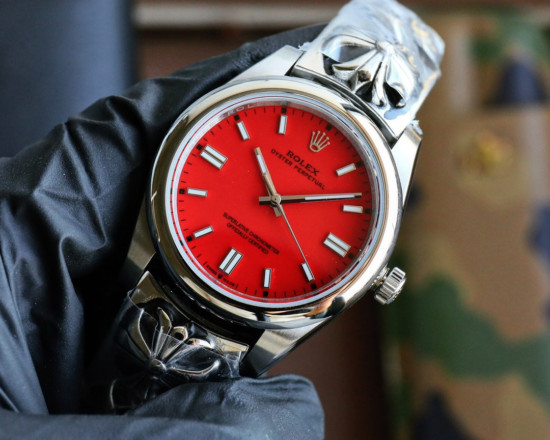 Rolex Oyster Perpetual 41mm Silver Red Dial