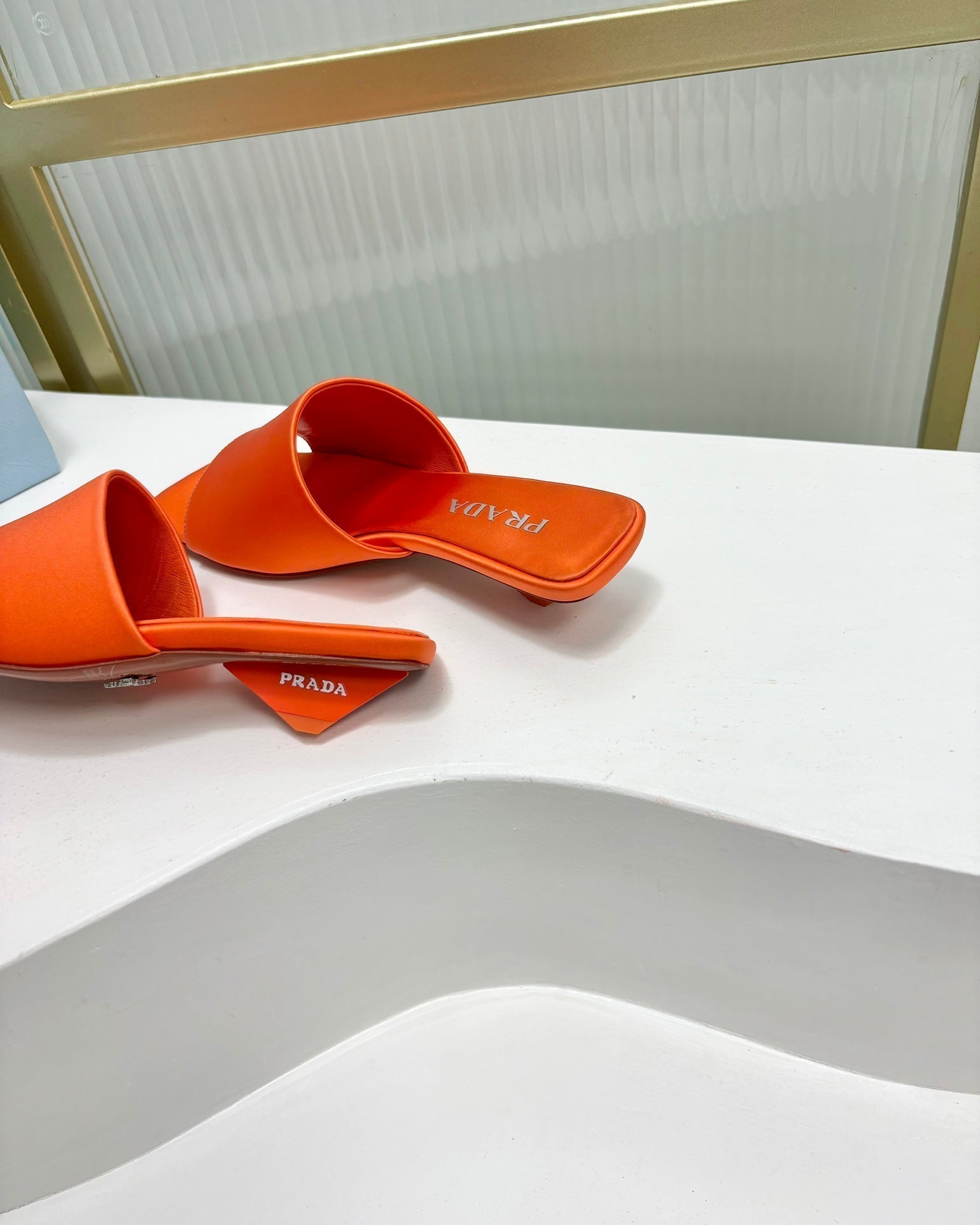 PRA TRIANGLE HEEL SATIN SLIPPERS BRIGHT ORANGE