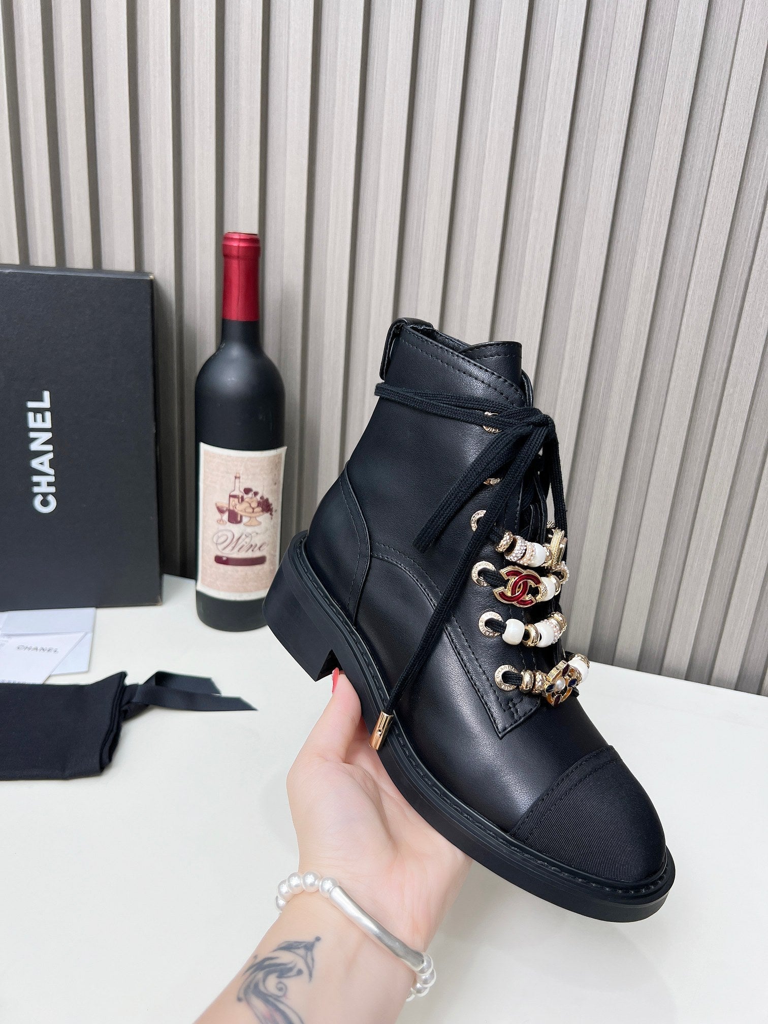 CC Combat Boots 50mm Black Calfskin And Lycra Fabric 944548