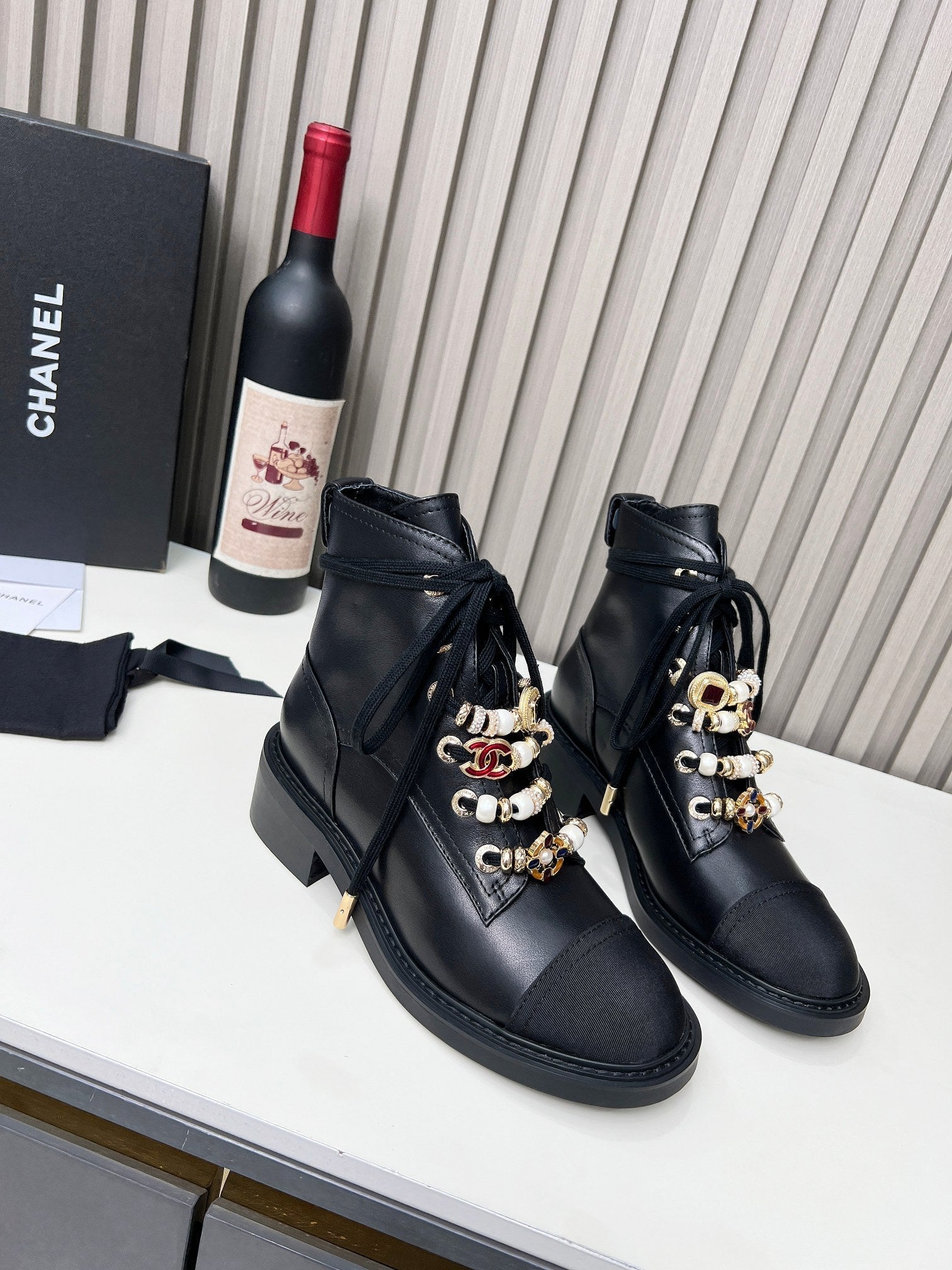 CC Combat Boots 50mm Black Calfskin And Lycra Fabric 944548