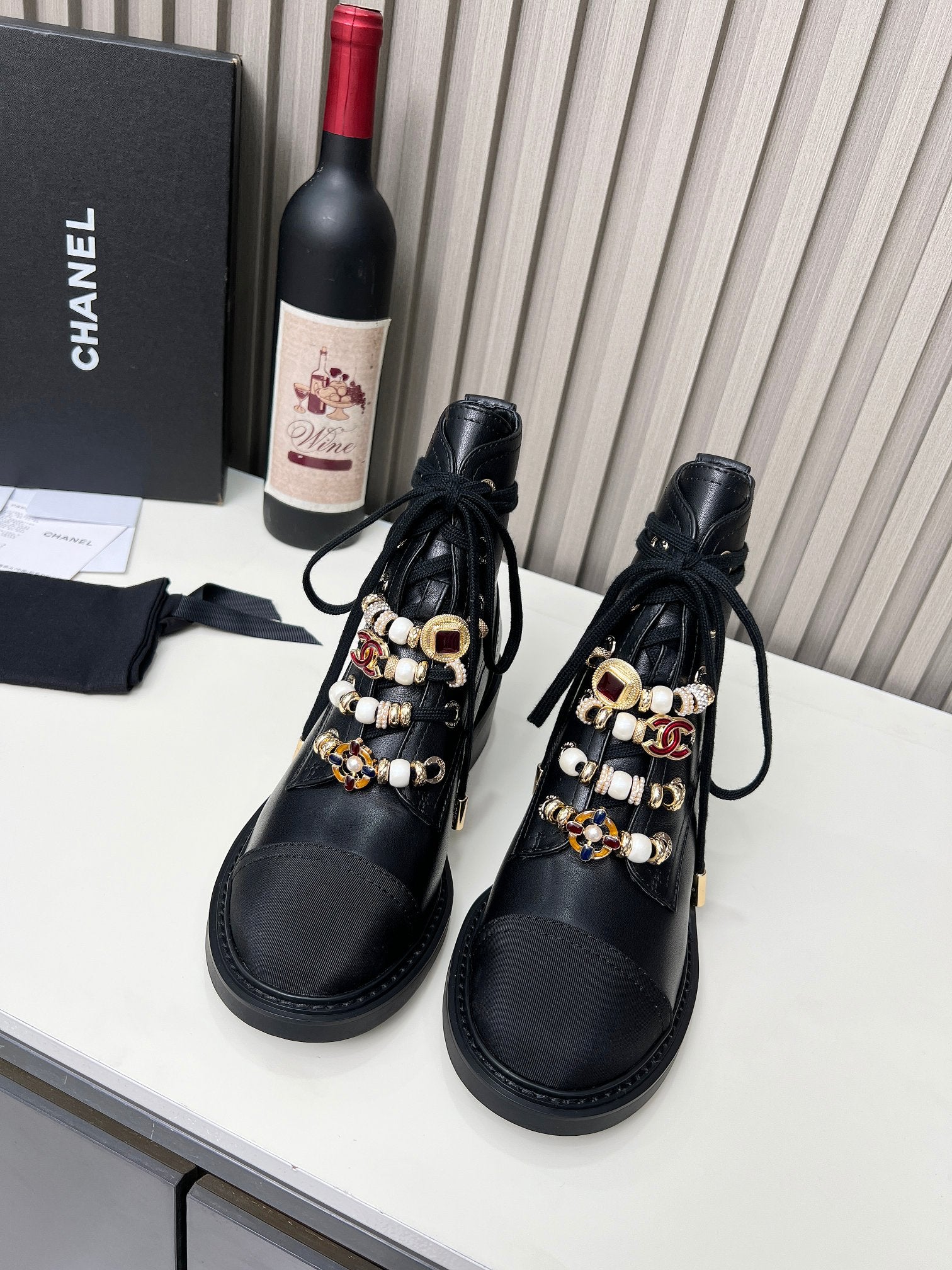 CC Combat Boots 50mm Black Calfskin And Lycra Fabric 944548