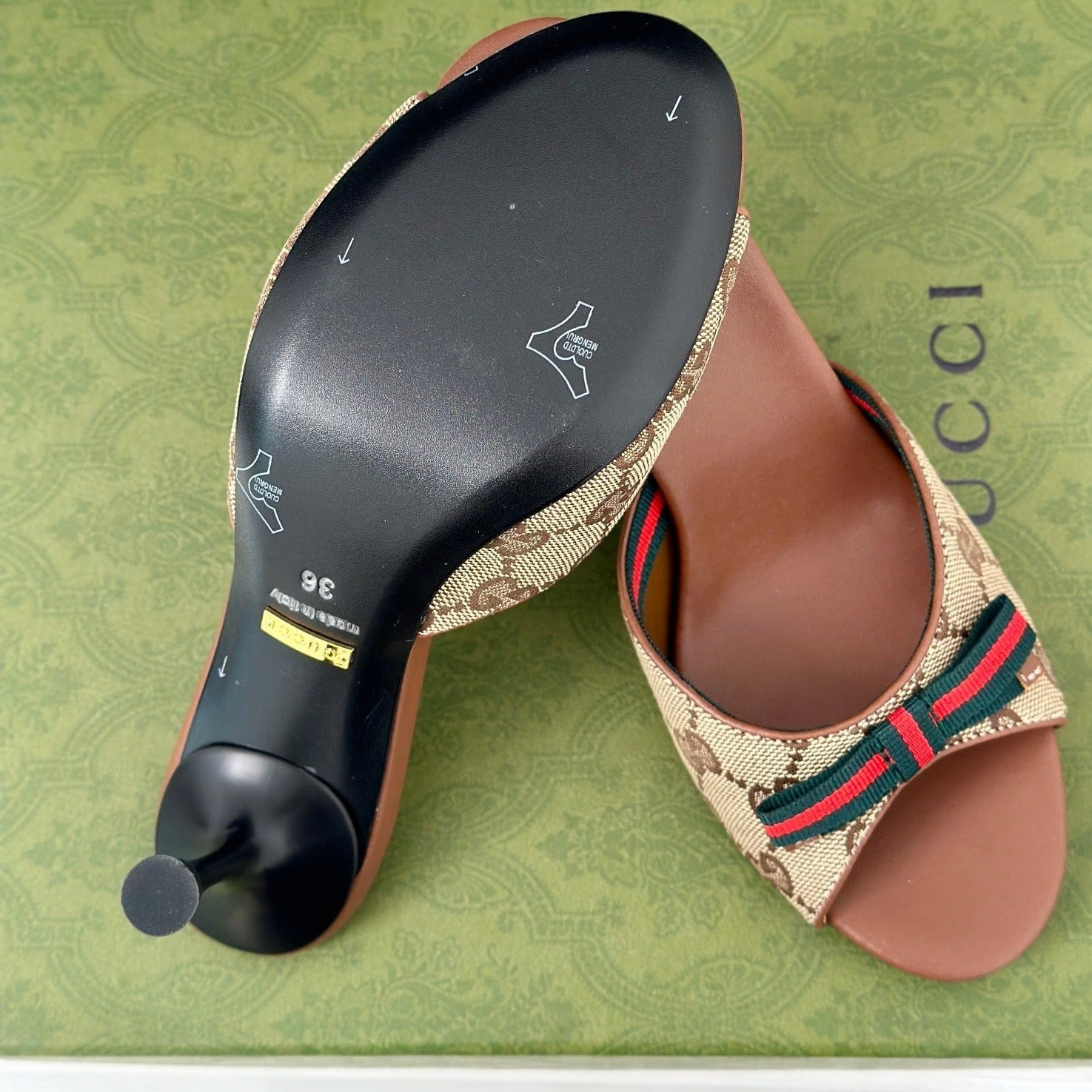 GG Vintage High Heel Slippers Brown