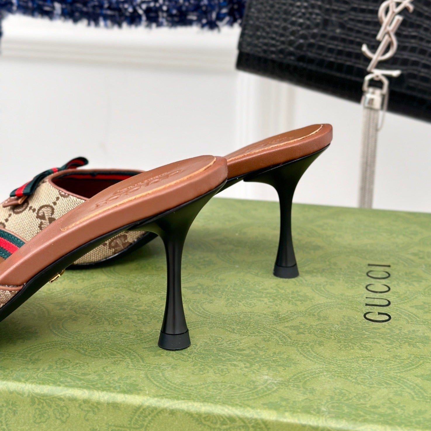 GG Vintage High Heel Slippers Brown