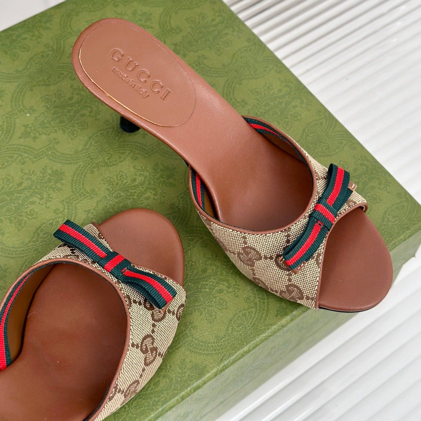 GG Vintage High Heel Slippers Brown