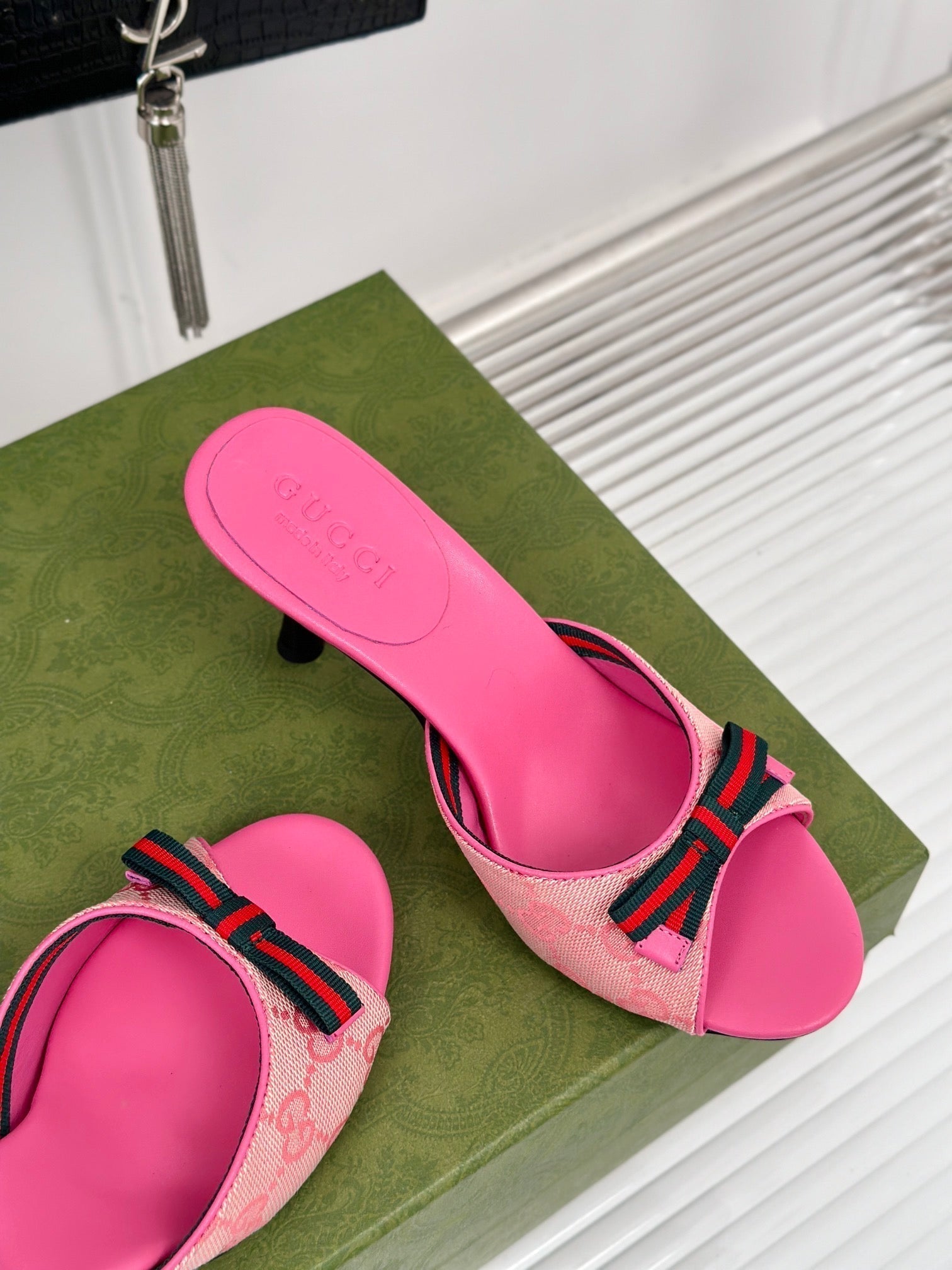 GG Vintage High Heel Slippers Pink