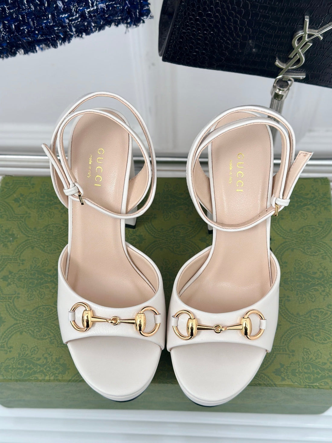 horsebit 11cm platform sandal cream calfskin
