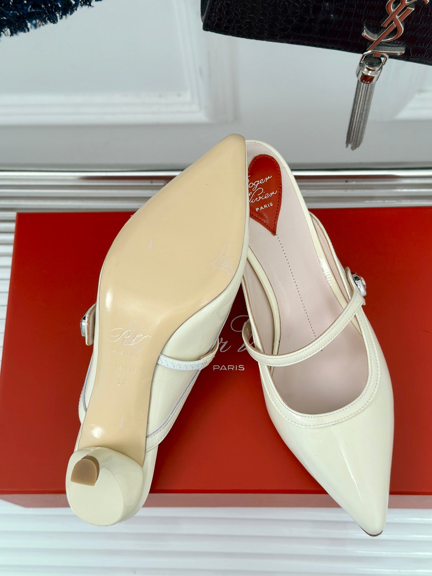 Mary Jane Virgule Mules 55 White Patent Leather