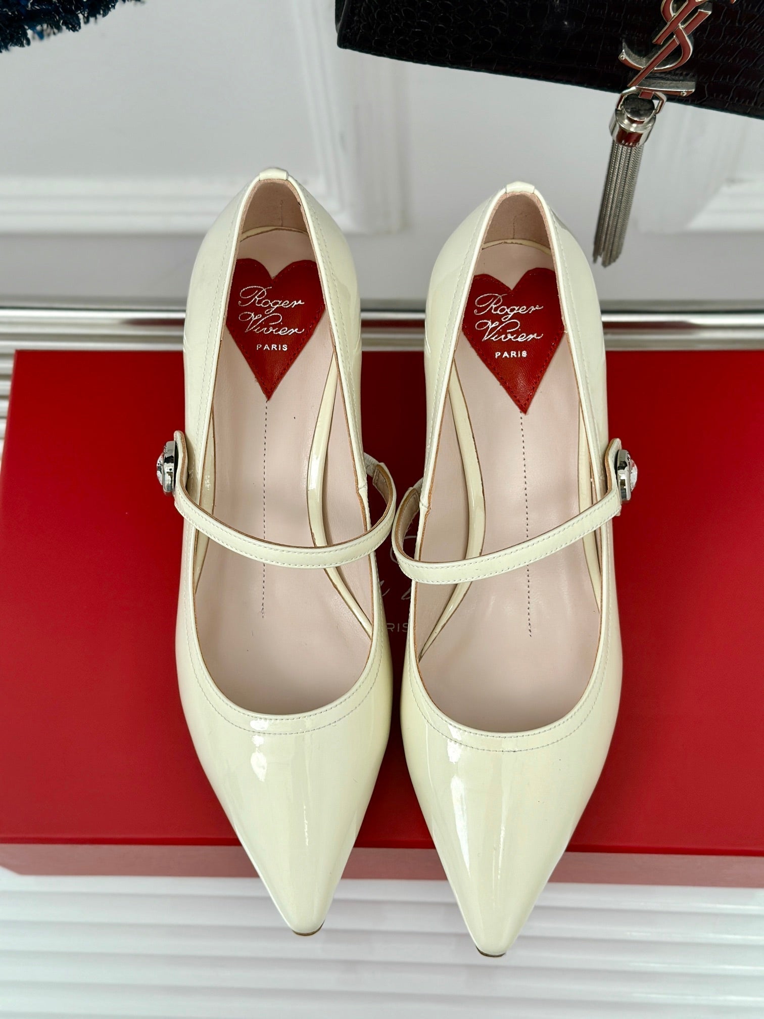 Mary Jane Virgule Pumps 55 White Patent Leather