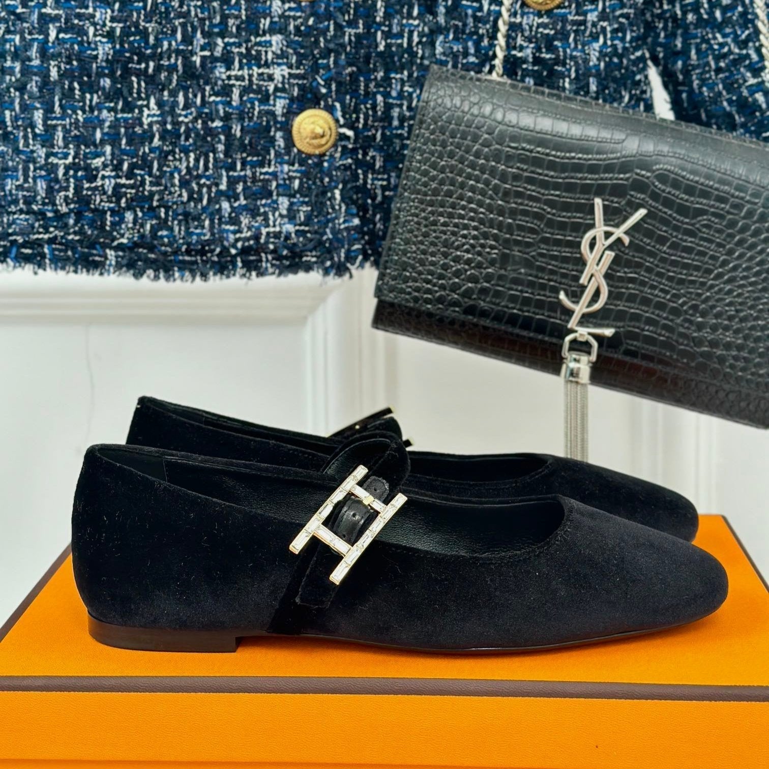 hm jane ballet flat black velvet