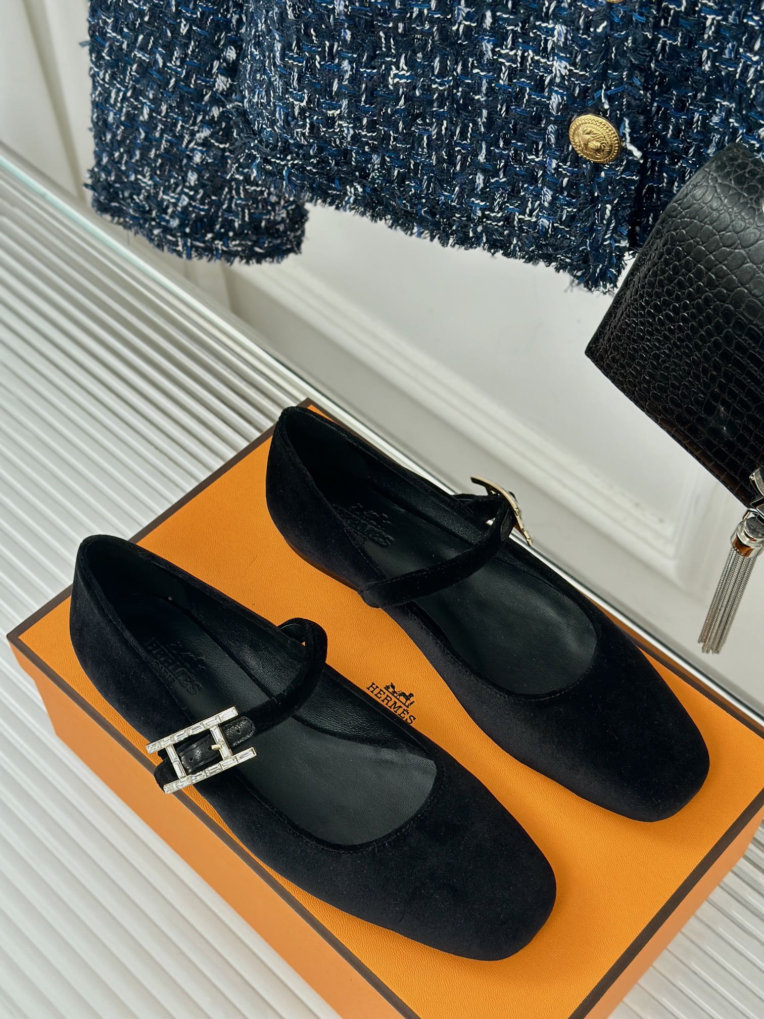 hm jane ballet flat black velvet