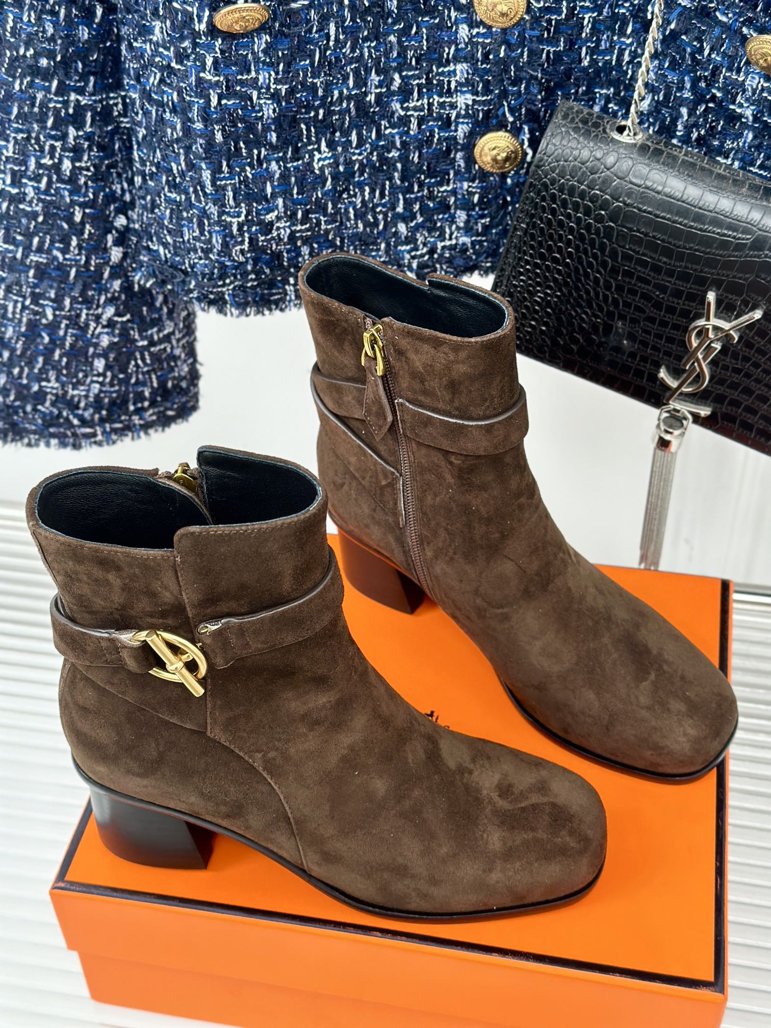 jill 60 ankle boot dark brown suede calfskin