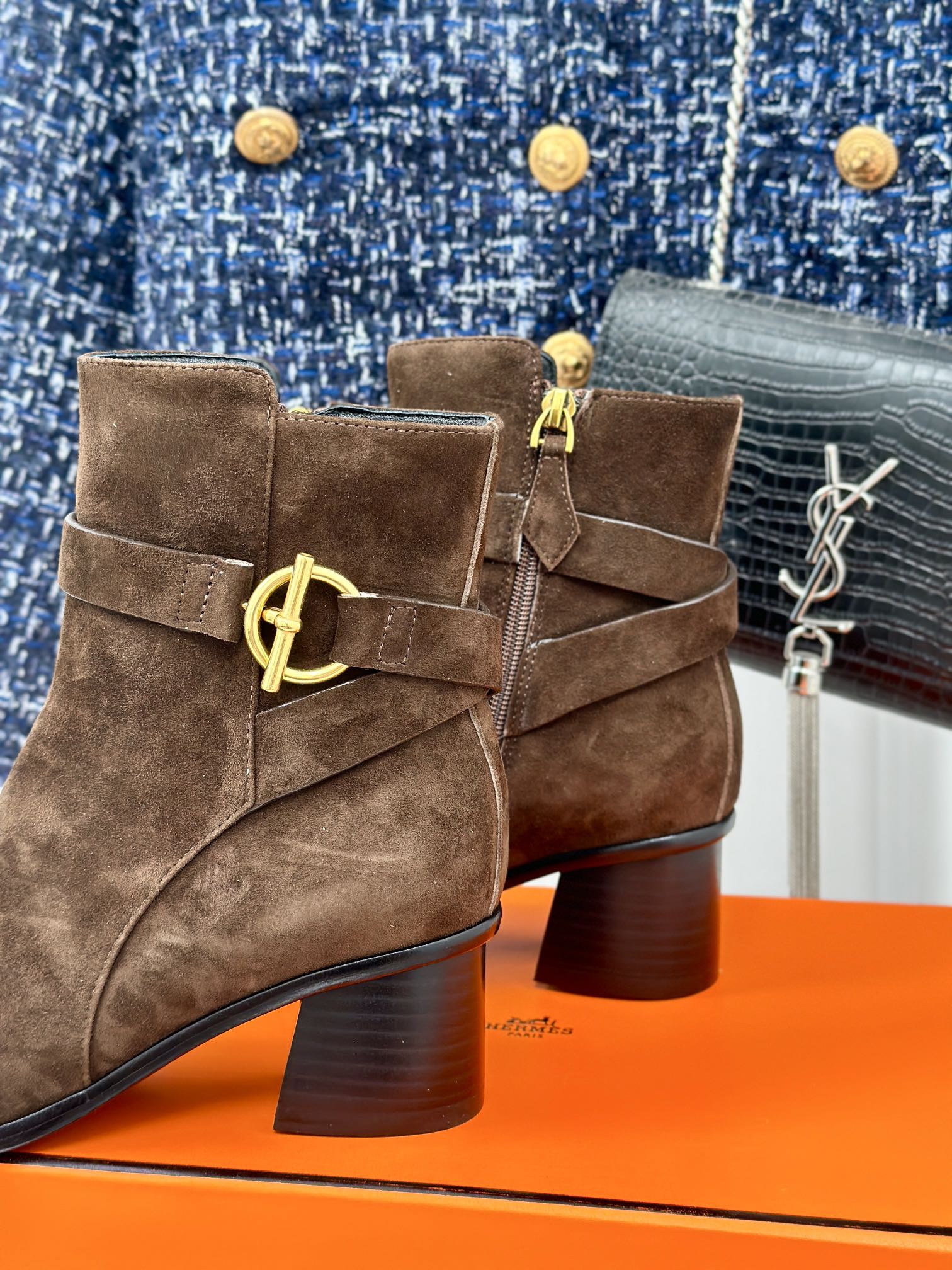 jill 60 ankle boot dark brown suede calfskin