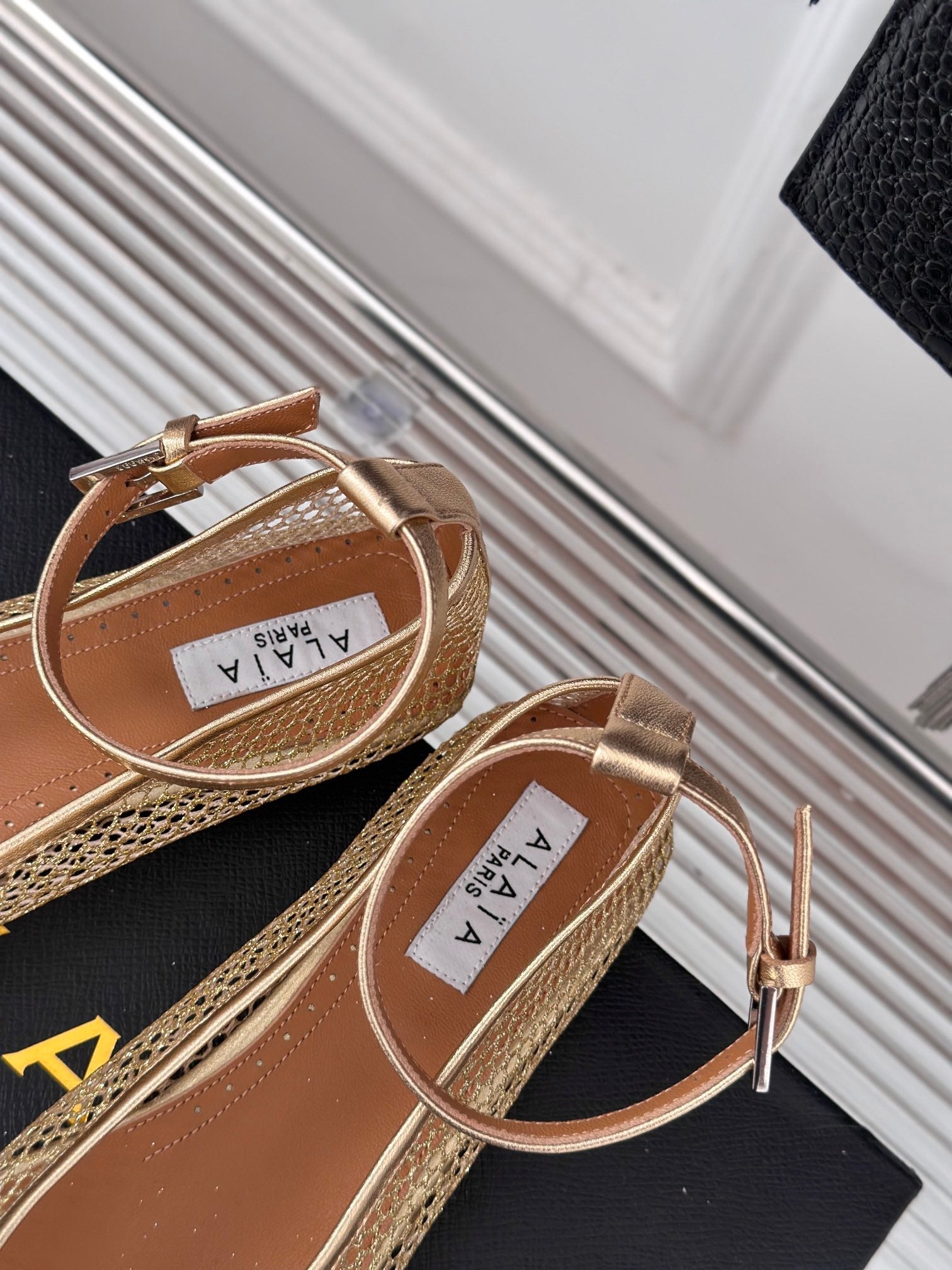 Alaia Mary Jane Ballet Flat Gold Lambskin 293237