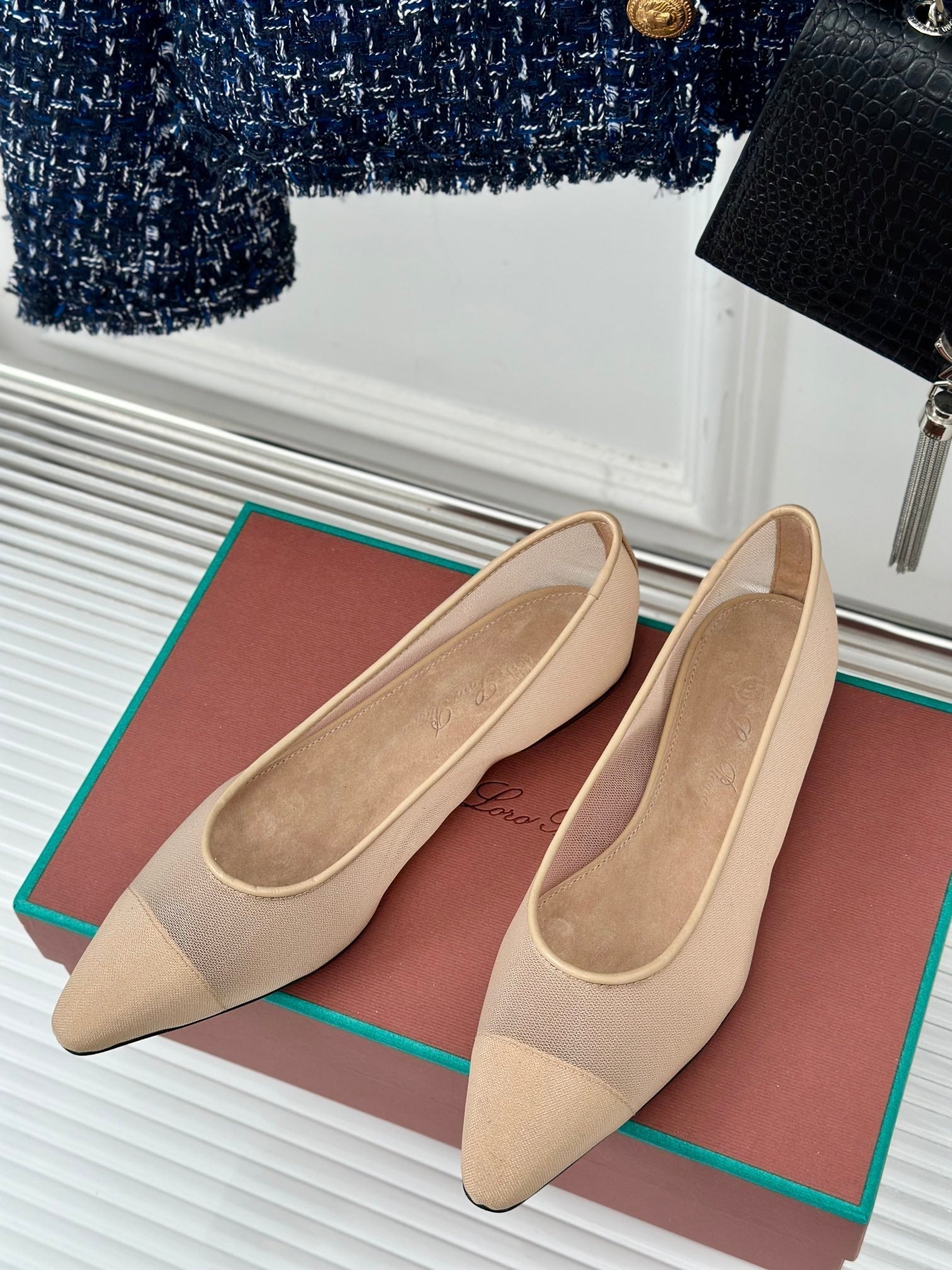 LP Primula Ballet Flat In Beige Mesh Fabric With Suede Lining 989400