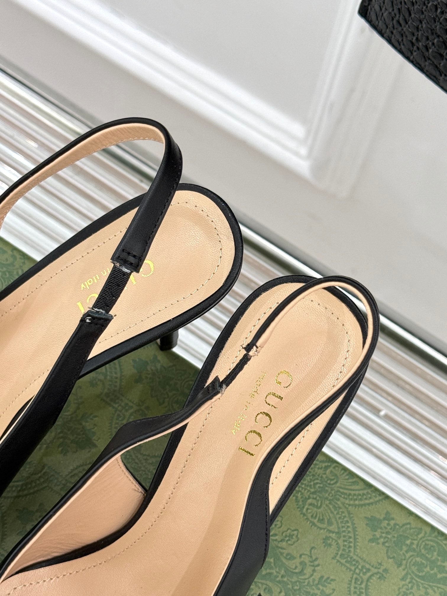 GG Horsebit Slingback 85MM Black Leather Point Toe