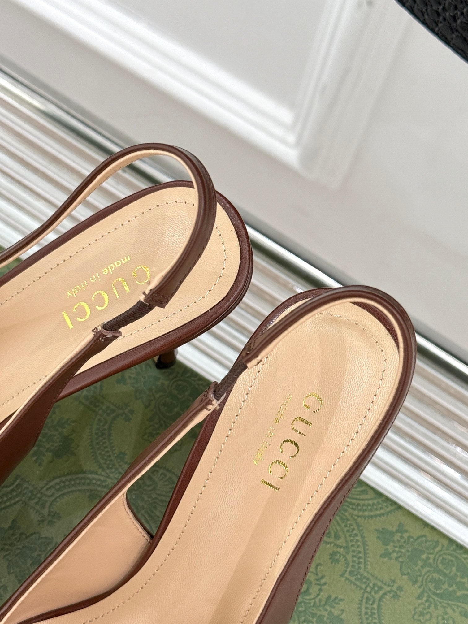 GG Horsebit Slingback 85MM Brown Leather Point Toe