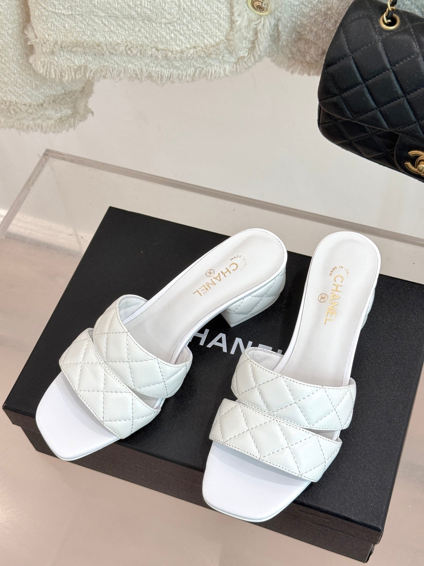 CC 25 Mid Heel Mule 5CM White Italian Leather 225350