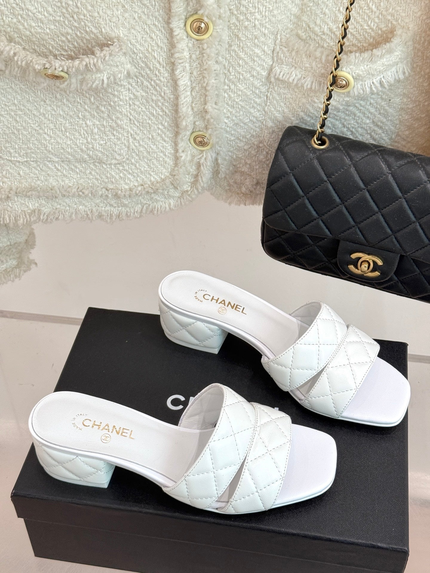 CC 25 Mid Heel Mule 5CM White Italian Leather 225350