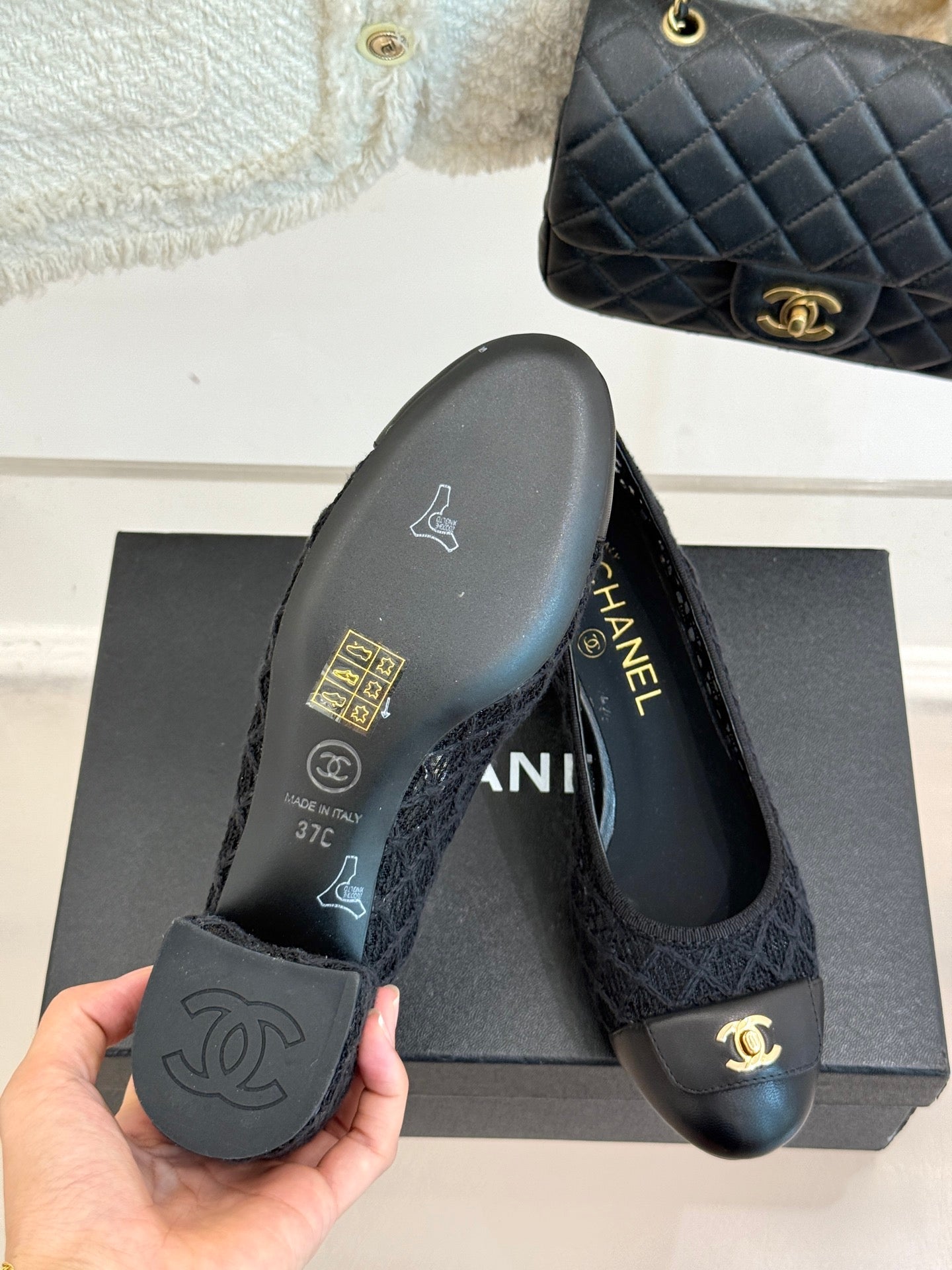 Chanel 25 Ballet Flat  50mm Black Woven Lambskin 473051