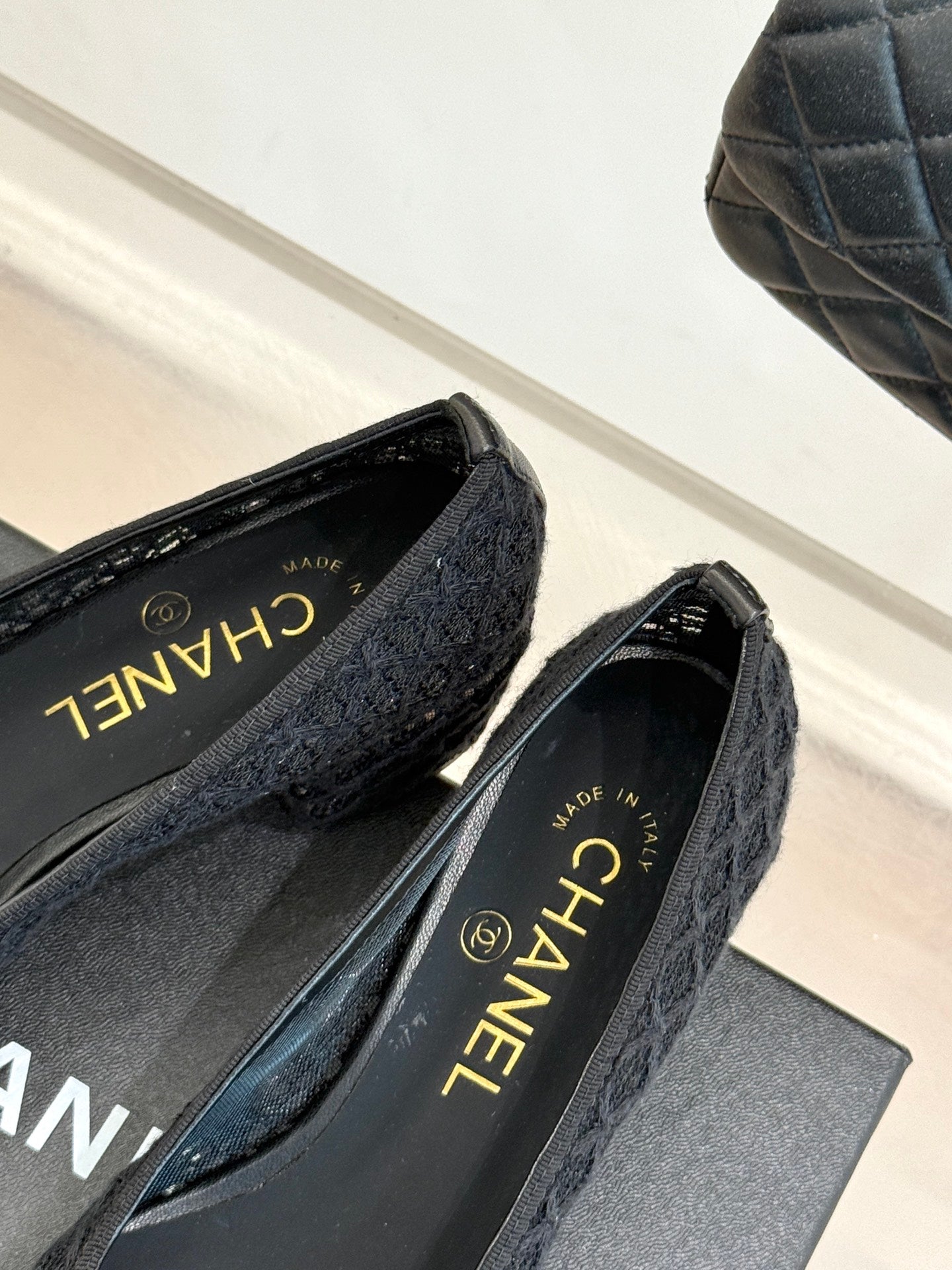 Chanel 25 Ballet Flat  50mm Black Woven Lambskin 473051