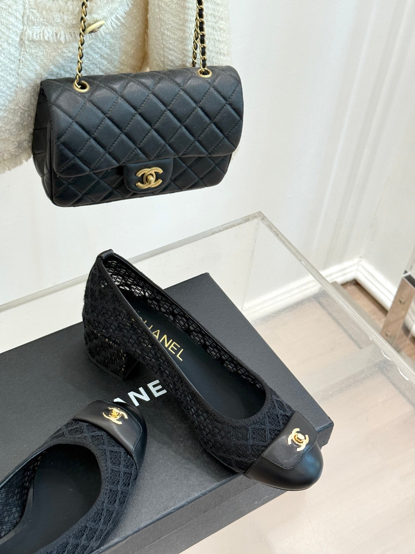 Chanel 25 Ballet Flat  50mm Black Woven Lambskin 473051