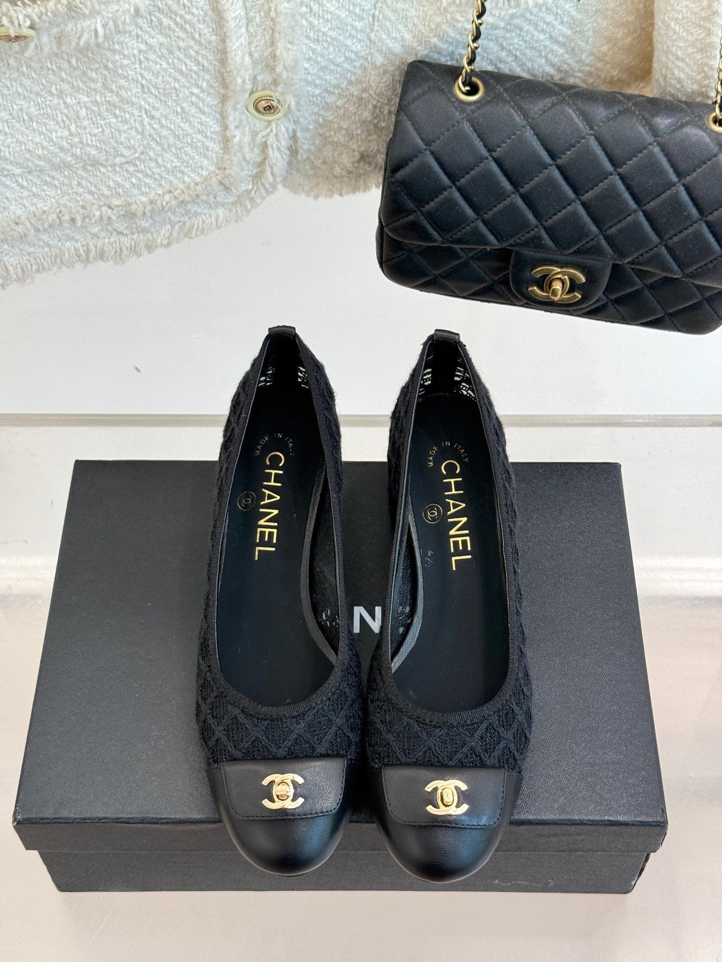 Chanel 25 Ballet Flat  50mm Black Woven Lambskin 473051