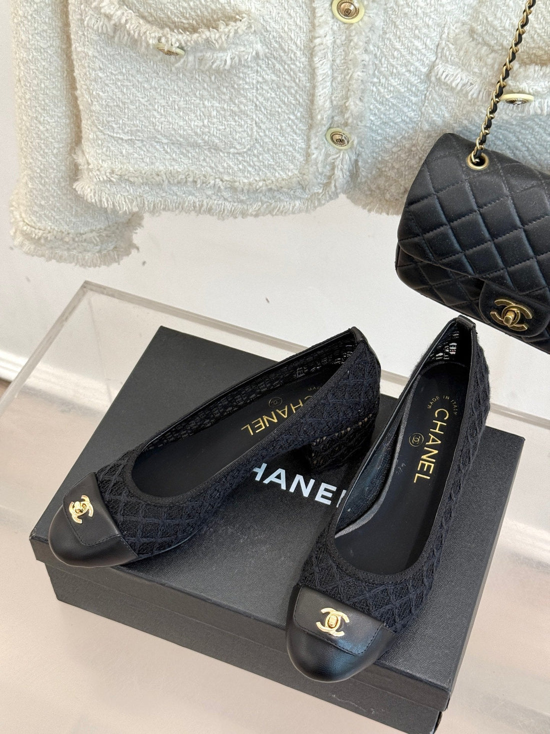 Chanel 25 Ballet Flat  50mm Black Woven Lambskin 473051