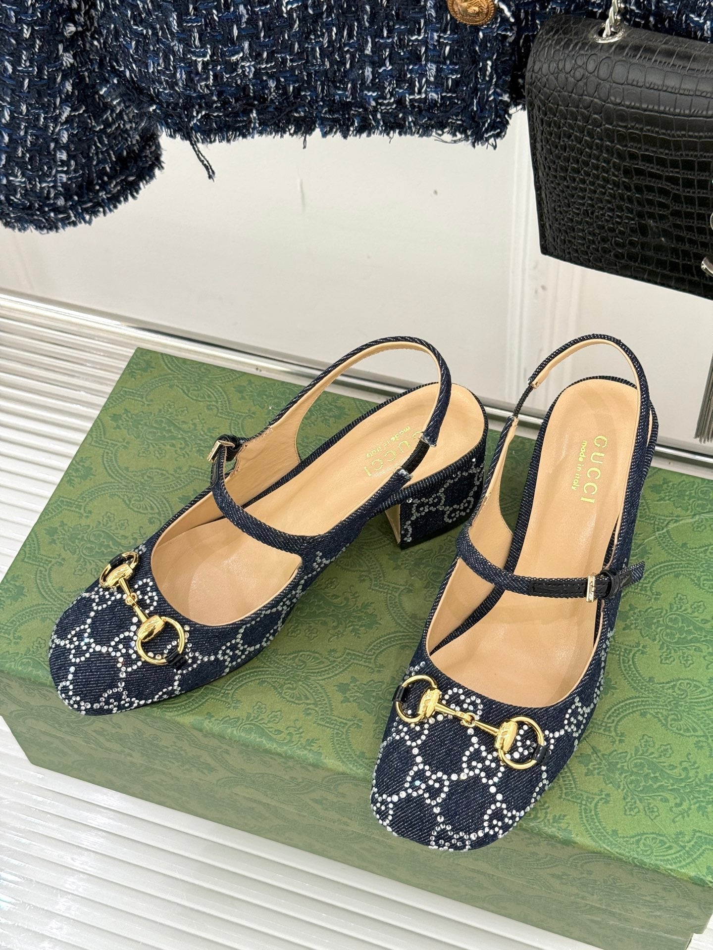 GC Horsebit Slingback Pump Dark Blue Denim 412733