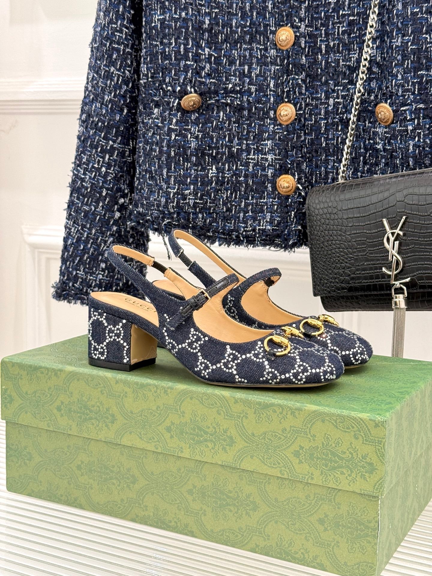 GC Horsebit Slingback Pump Dark Blue Denim 412733