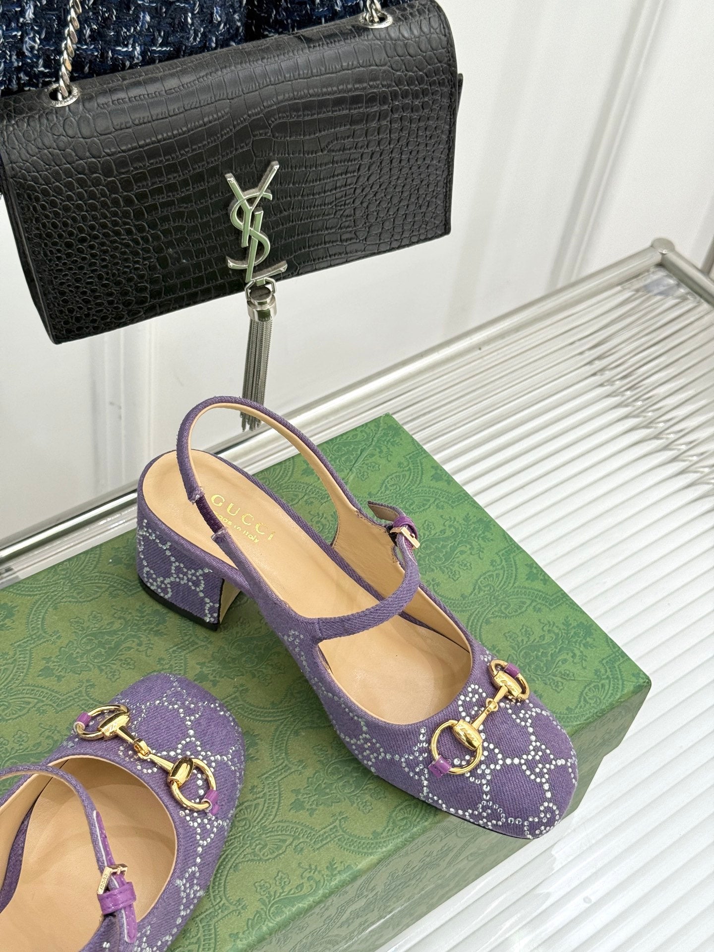 GC Horsebit Slingback Pump Purple Denim 412734