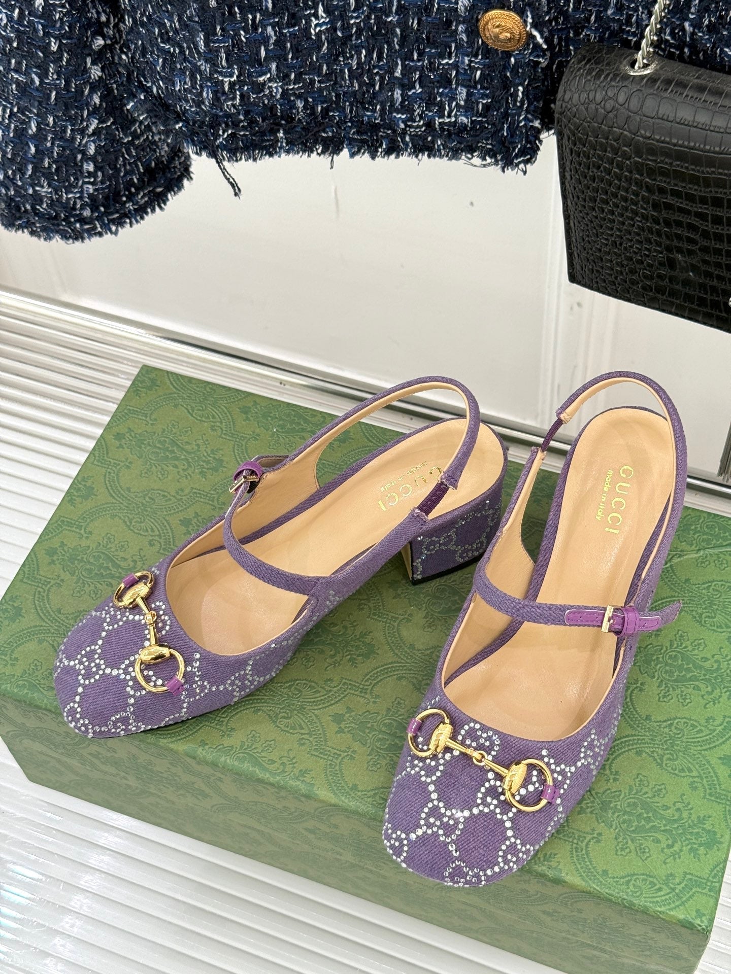 GC Horsebit Slingback Pump Purple Denim 412734