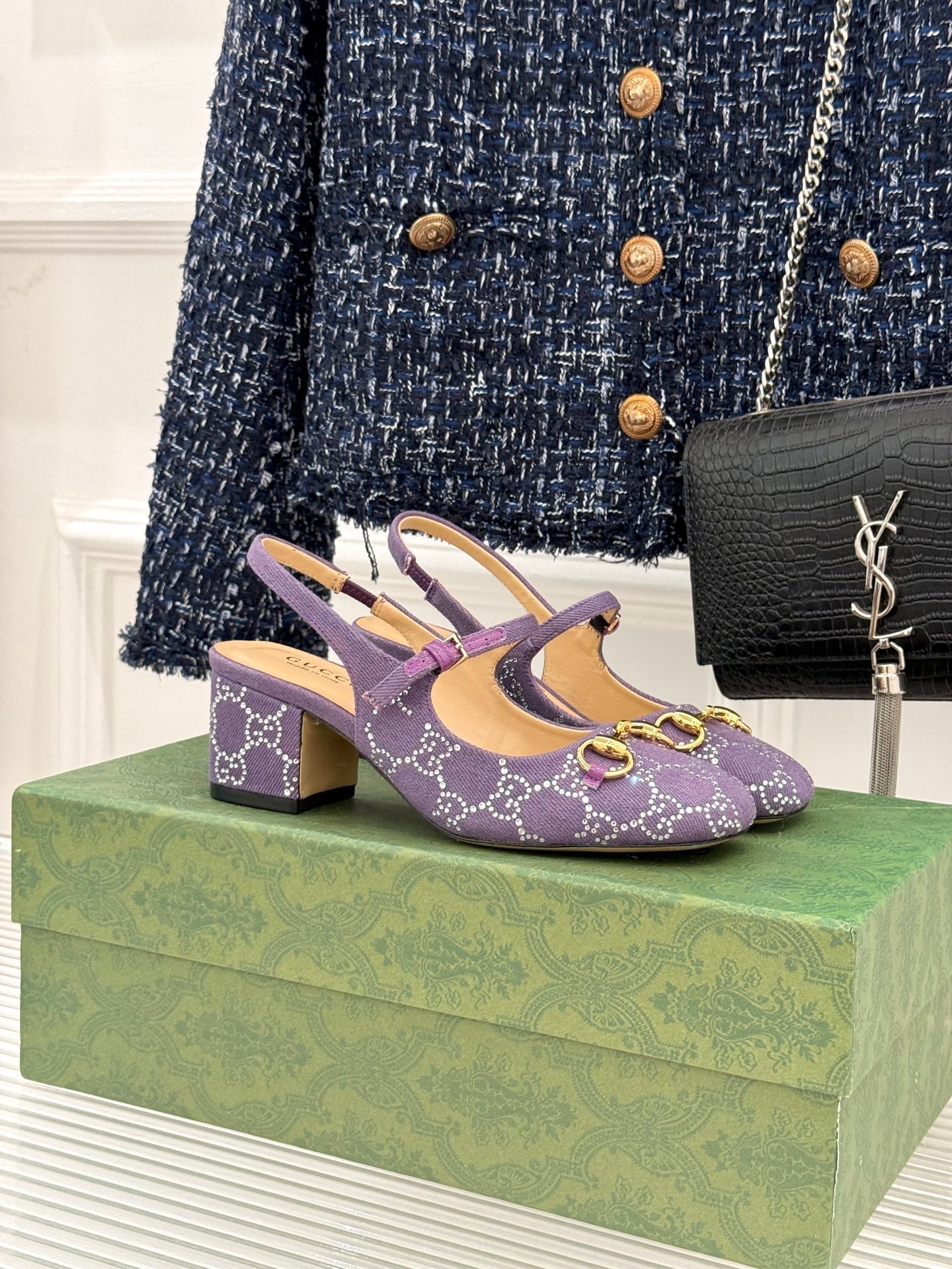 GC Horsebit Slingback Pump Purple Denim 412734