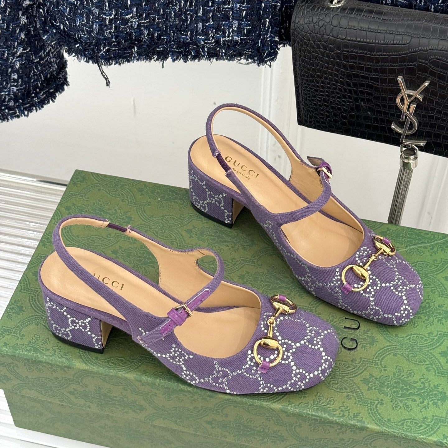 GC Horsebit Slingback Pump Purple Denim 412734