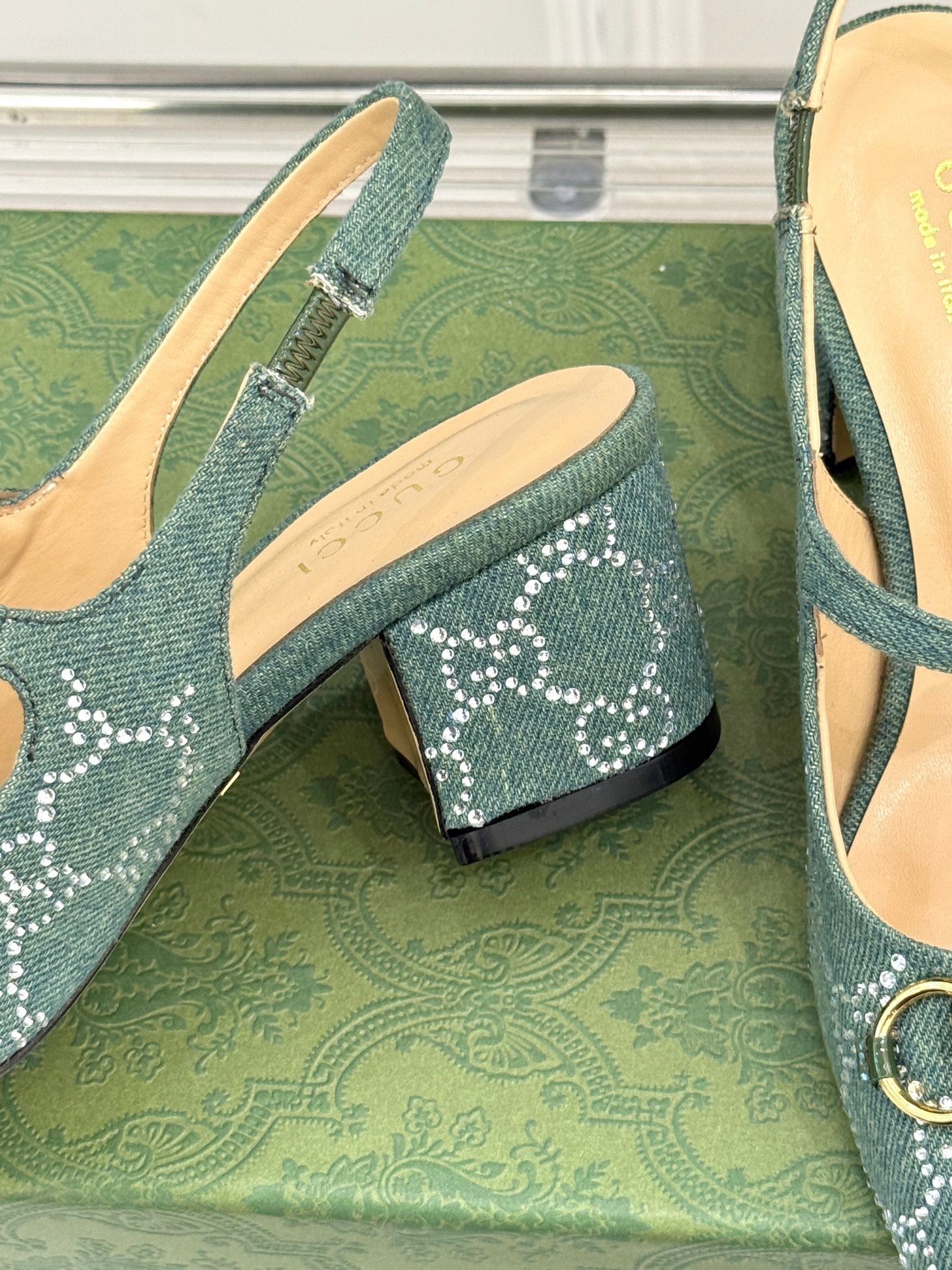 GC Horsebit Slingback Pump Muted Teal Green Denim 412735